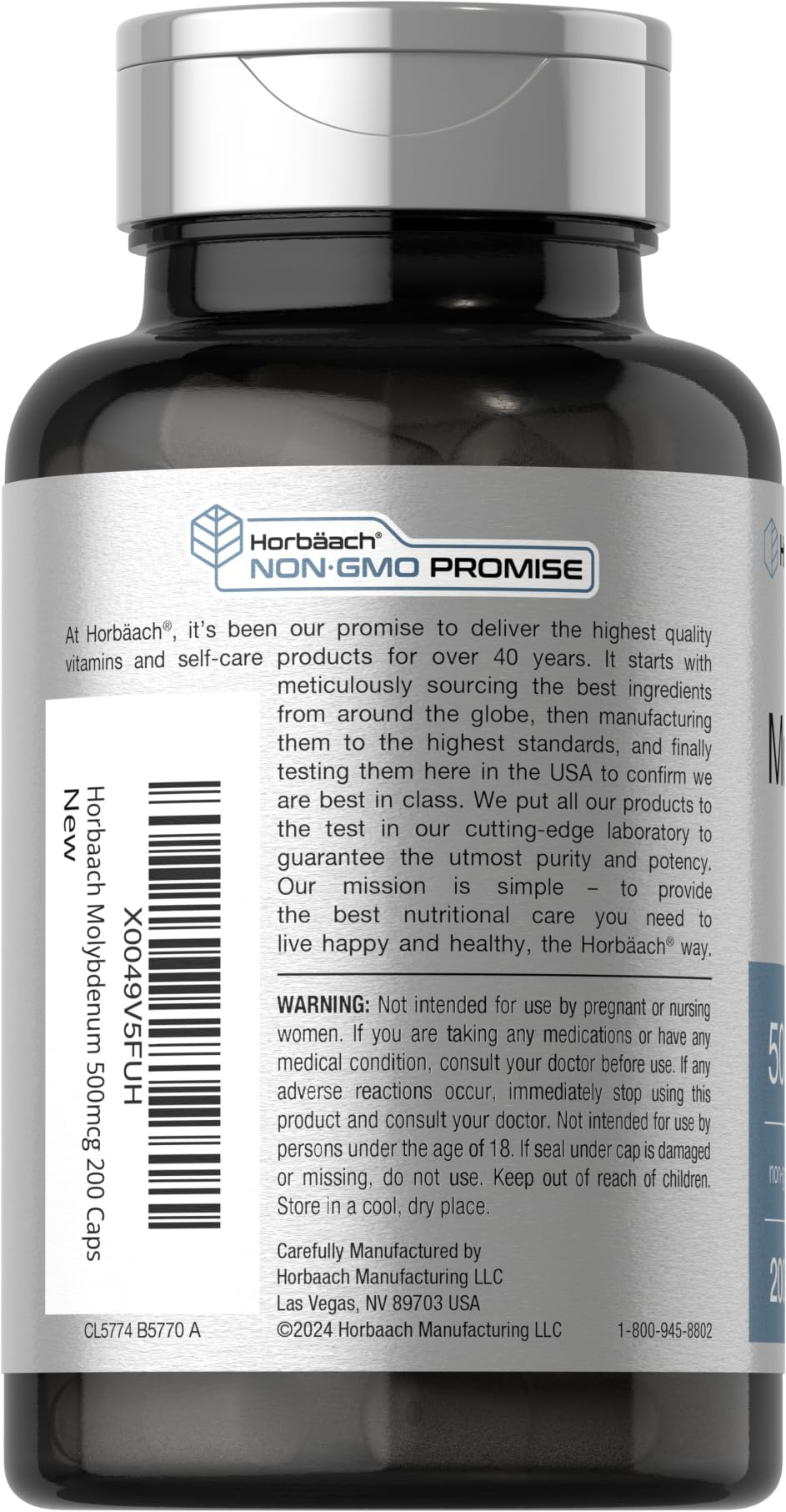 Horbaach Molybdenum Supplement | 500mcg | 200 Capsules | Amino Acid Chelate | Non-GMO, Gluten Free - Image 3