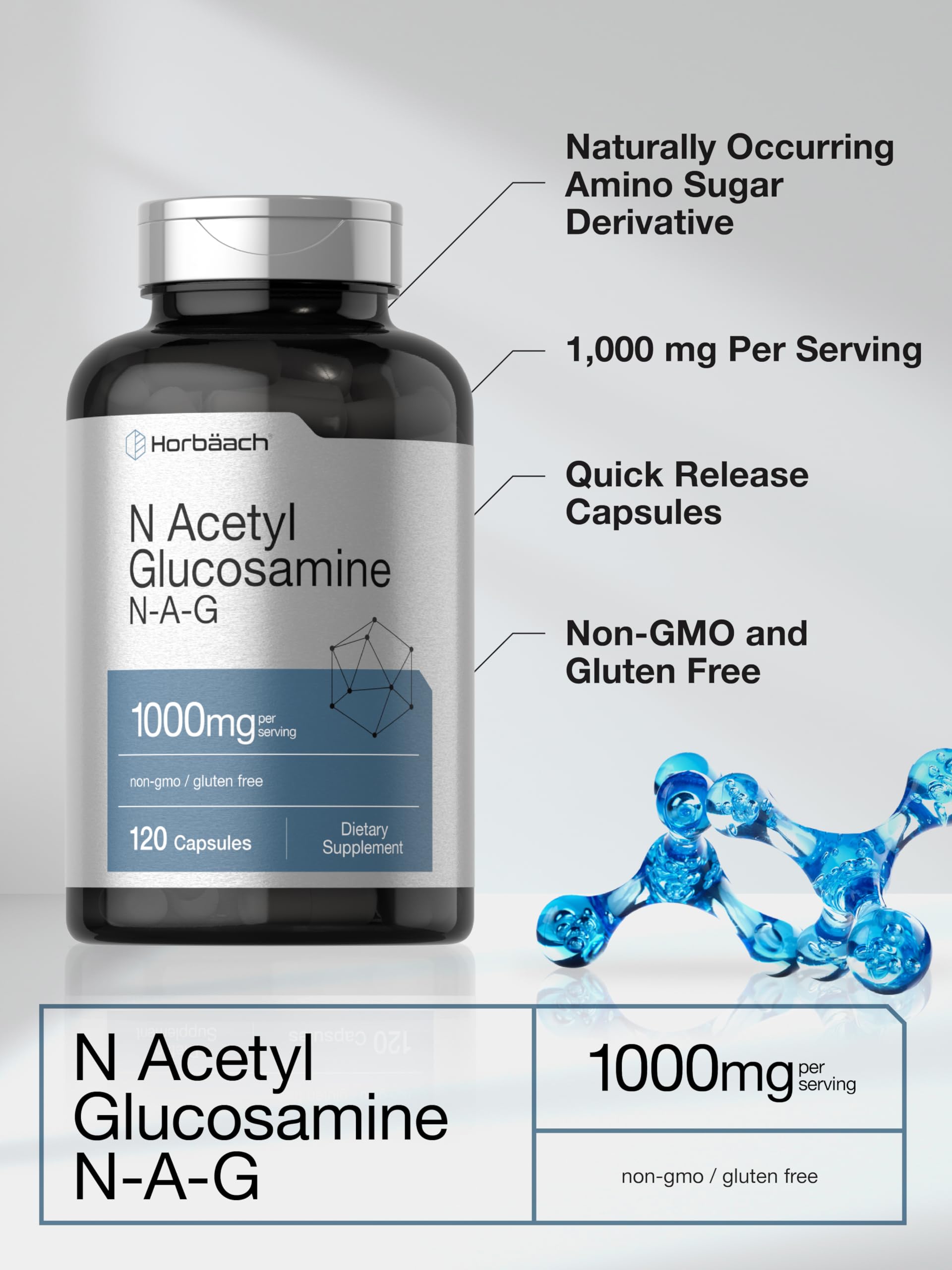 Horbaach N-Acetyl Glucosamine 1000 mg | 120 Capsules | N-A-G Supplement Pills | Non-GMO & Gluten Free - Image 4