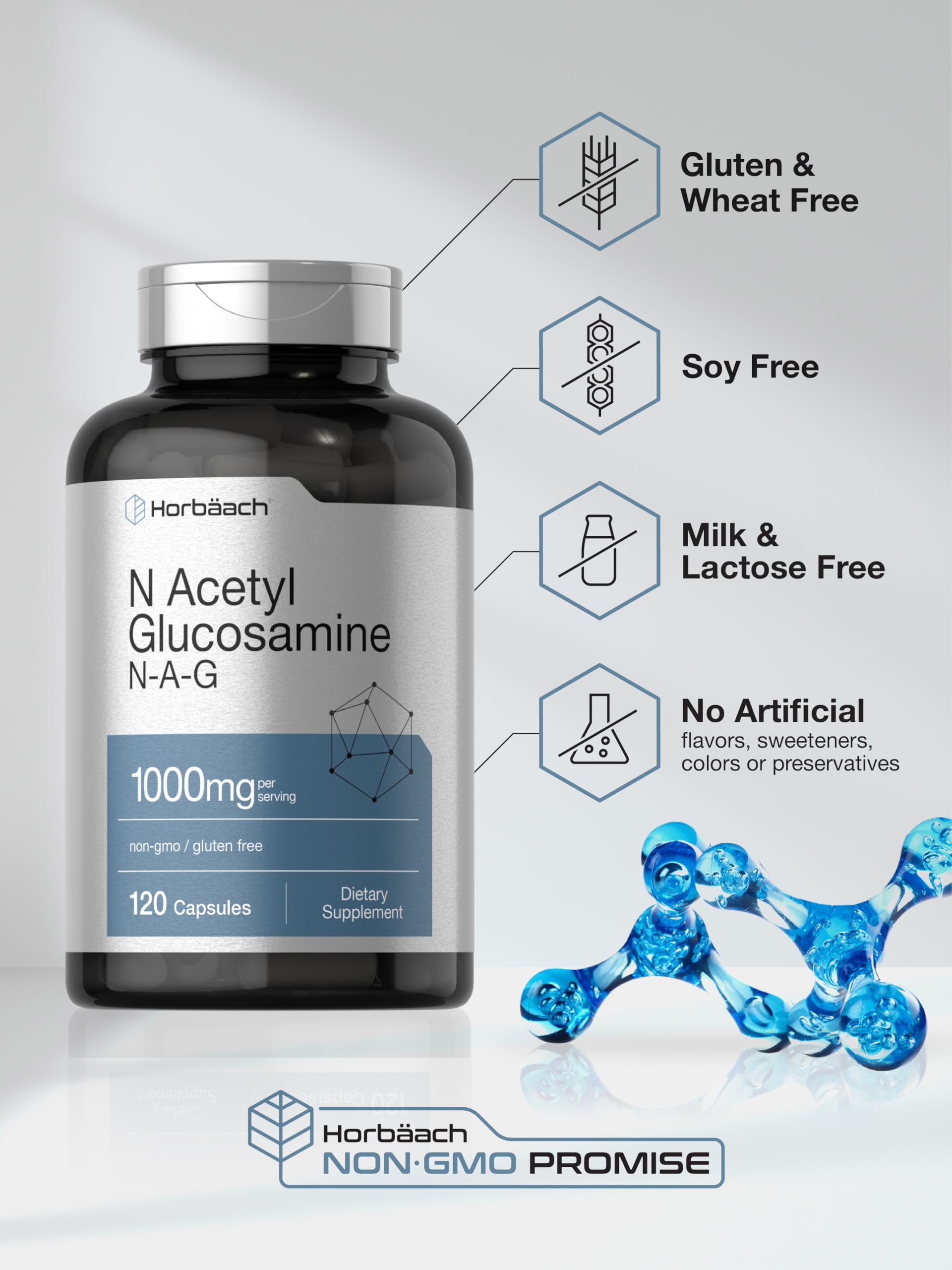 Horbaach N-Acetyl Glucosamine 1000 mg | 120 Capsules | N-A-G Supplement Pills | Non-GMO & Gluten Free - Image 5