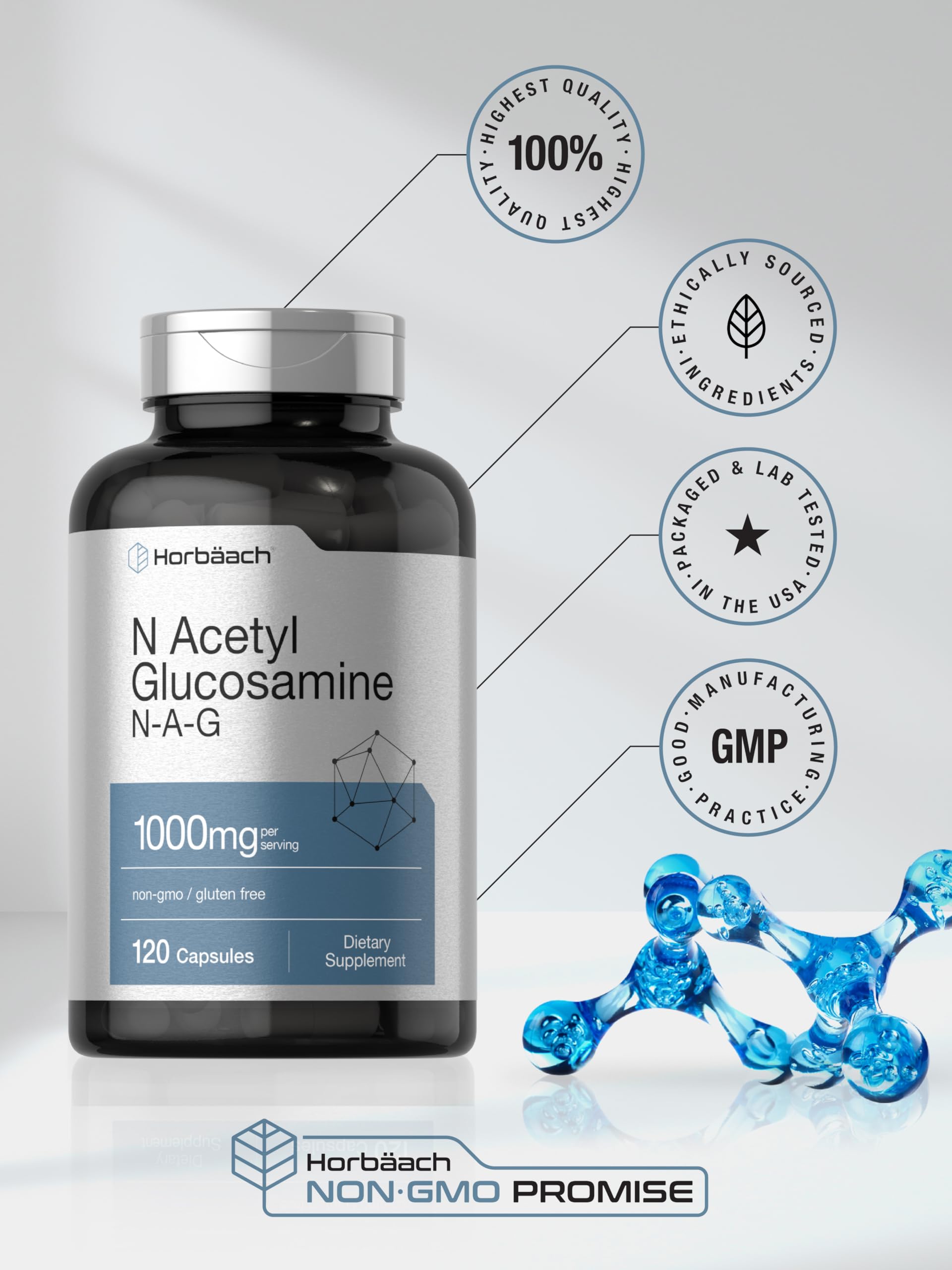 Horbaach N-Acetyl Glucosamine 1000 mg | 120 Capsules | N-A-G Supplement Pills | Non-GMO & Gluten Free - Image 6