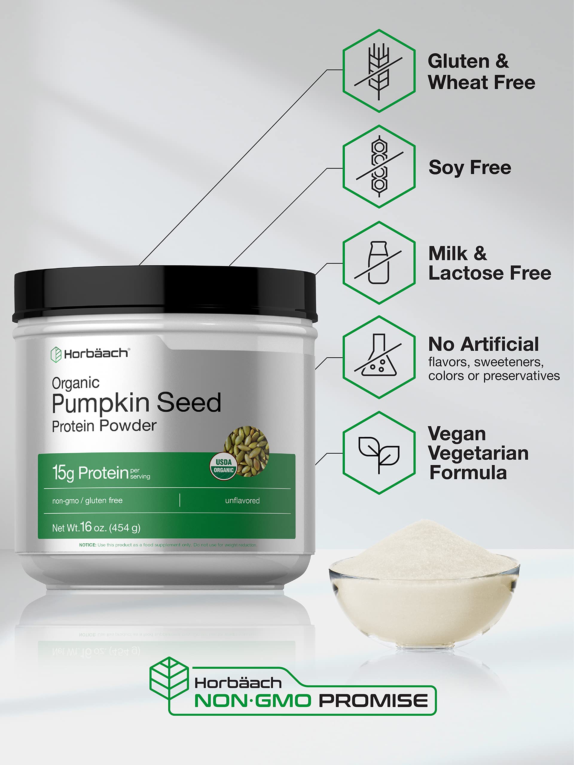 Horbaach Organic Pumpkin Seed Protein Powder | Unflavored | Plant-Based for Smoothies and Baking | Keto, Paleo, Non-GMO & Gluten Free | 16 Ounce (15g Per Serving) - Image 4