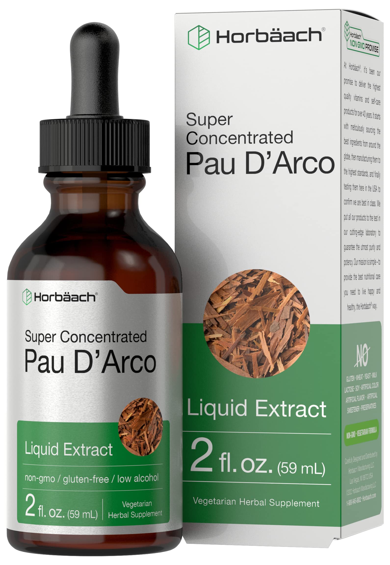 Horbaach PAU D'Arco Tincture | Inner Bark Extract | 2 fl oz | Low Alcohol Liquid Drops | Vegetarian, Non-GMO & Gluten Free Supplement