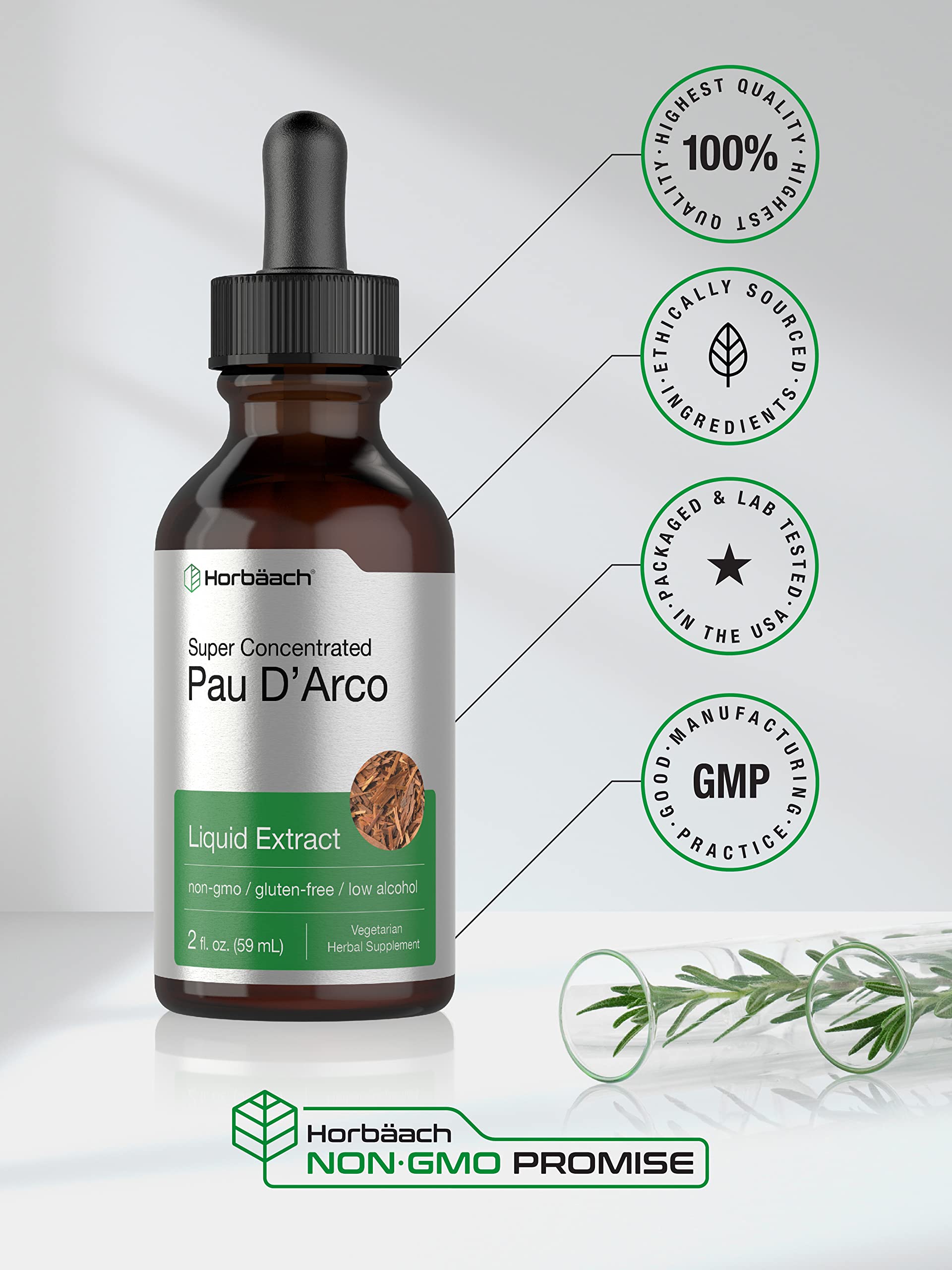 Horbaach PAU D'Arco Tincture | Inner Bark Extract | 2 fl oz | Low Alcohol Liquid Drops | Vegetarian, Non-GMO & Gluten Free Supplement - Image 5