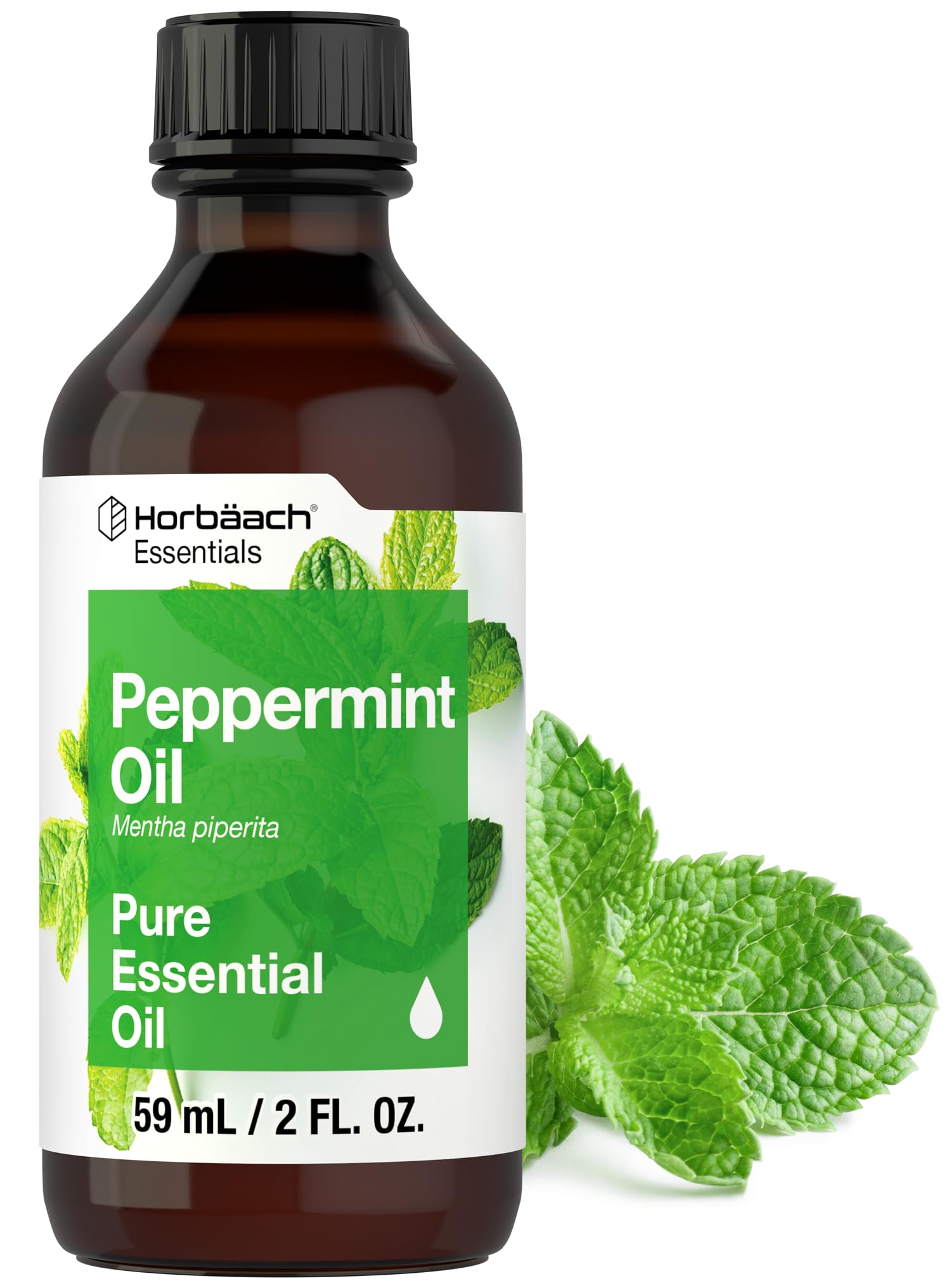 Horbaach Peppermint Essential Oil | 2 fl oz | 100% Pure Premium Grade | for Diffusers, Aroma Spray, Massage, Bath & Candle Making