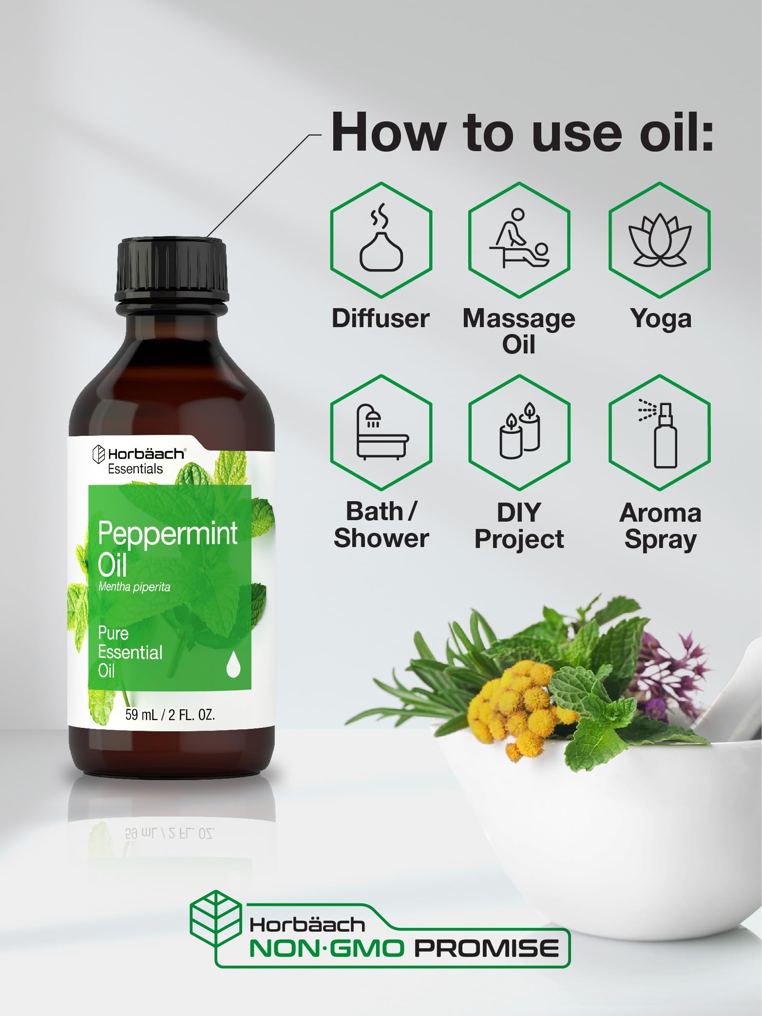 Horbaach Peppermint Essential Oil | 2 fl oz | 100% Pure Premium Grade | for Diffusers, Aroma Spray, Massage, Bath & Candle Making - Image 3
