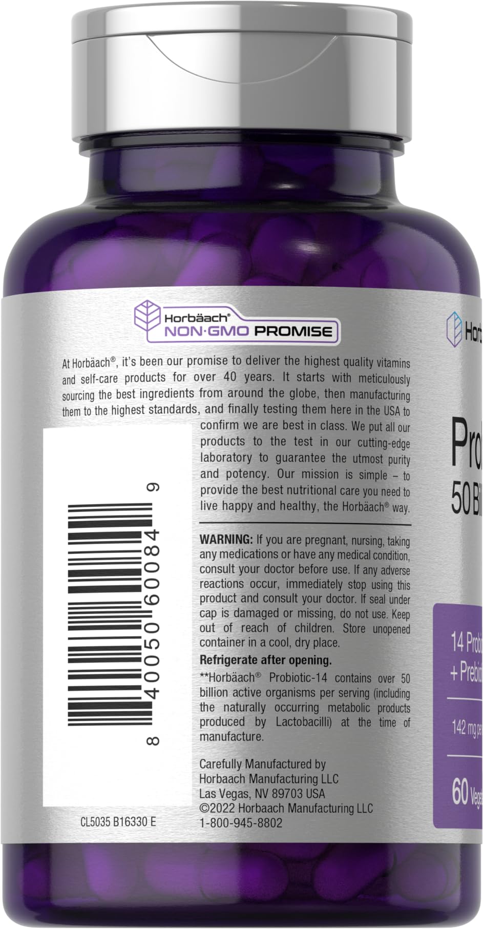 Horbaach Probiotics for Women and Men | 60 Capsules | 14 Probiotic Strains with Prebiotic | 50 Billion Active Organisms | Non-GMO & Gluten Free Supplement - Image 3