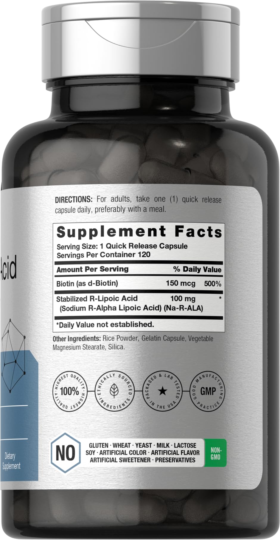 Horbaach R-Lipoic Acid 100 mg | 120 Capsules | with Biotin Optimizer | Non-GMO, Gluten Free | Stabilized R-Lipoic Acid Supplement - Image 2