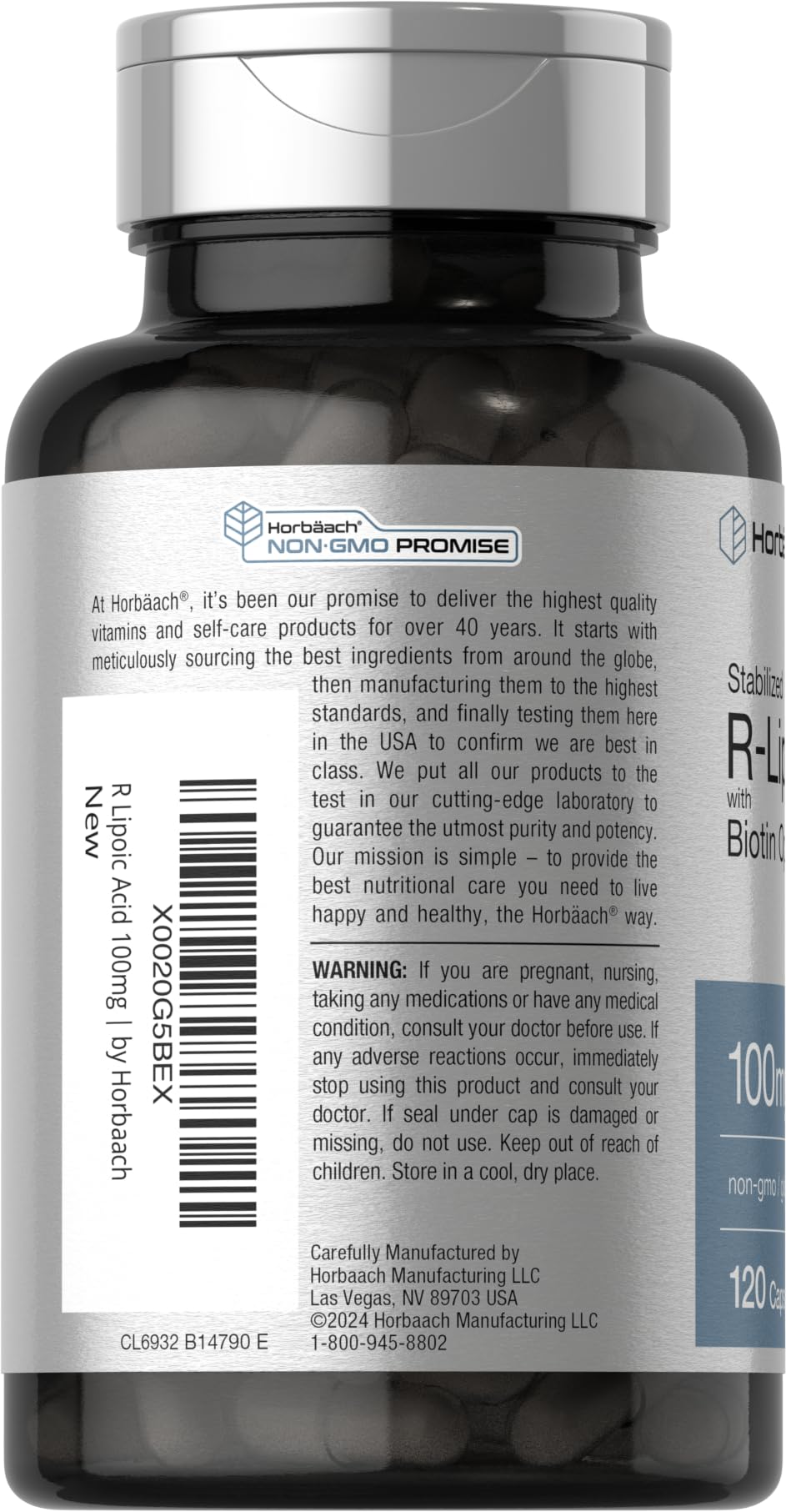 Horbaach R-Lipoic Acid 100 mg | 120 Capsules | with Biotin Optimizer | Non-GMO, Gluten Free | Stabilized R-Lipoic Acid Supplement - Image 3