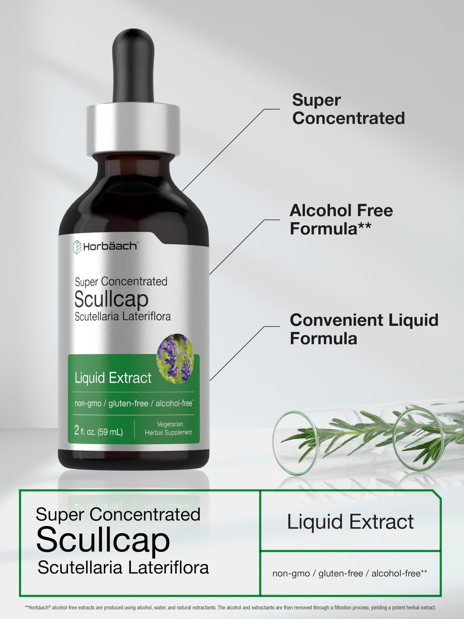 Horbaach Scullcap Herb Tincture | 2 fl oz | Liquid Extract Drops | Scutellaria Lateriflora | Alcohol Free, Vegetarian | Super Concentrated Supplement | Non-GMO & Gluten Free - Image 4