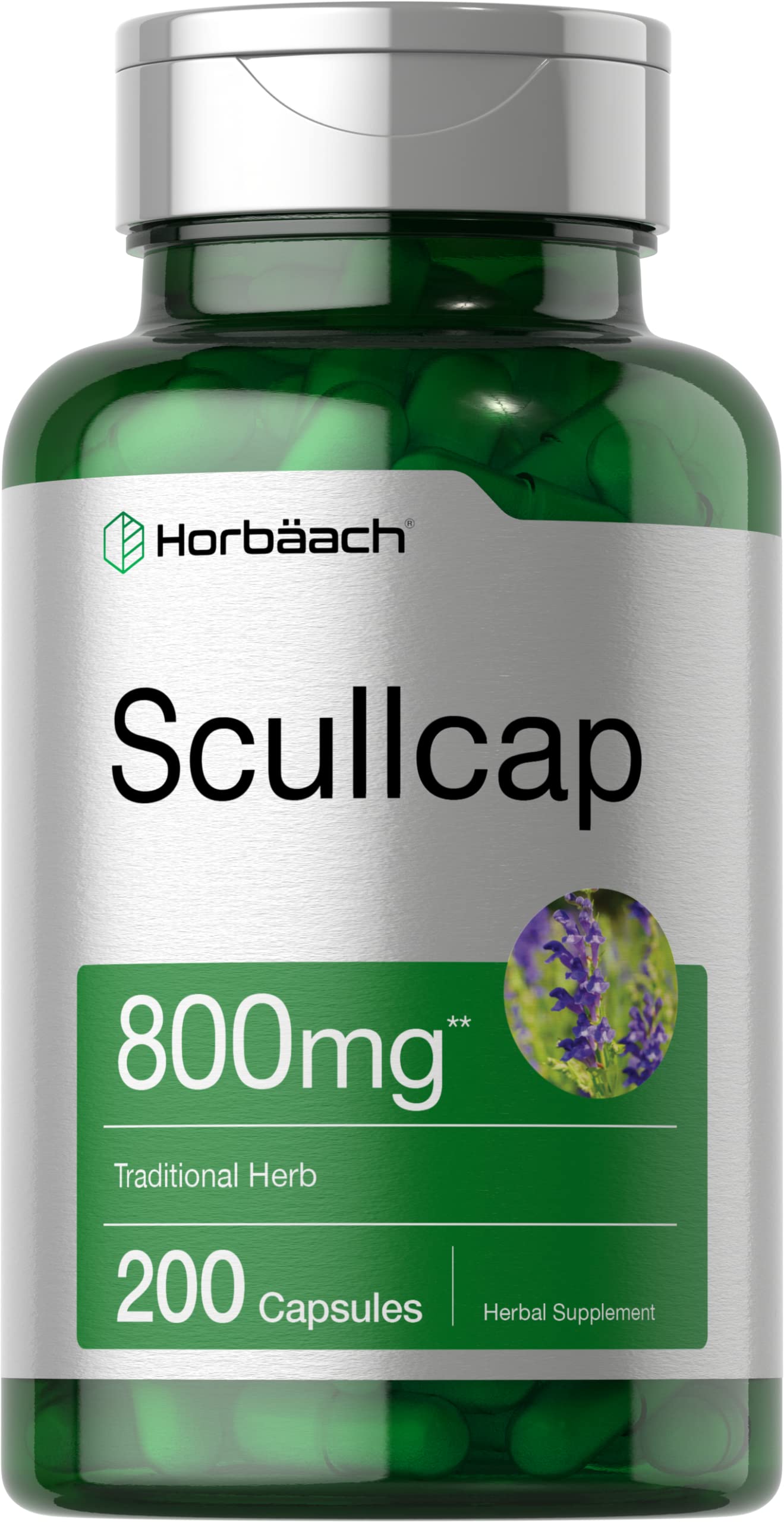 Horbaach Skullcap Herb Extract | 200 Capsules | Scullcap Supplement for Men and Women | Scutellaria Baicalensis | Non-GMO and Gluten Free
