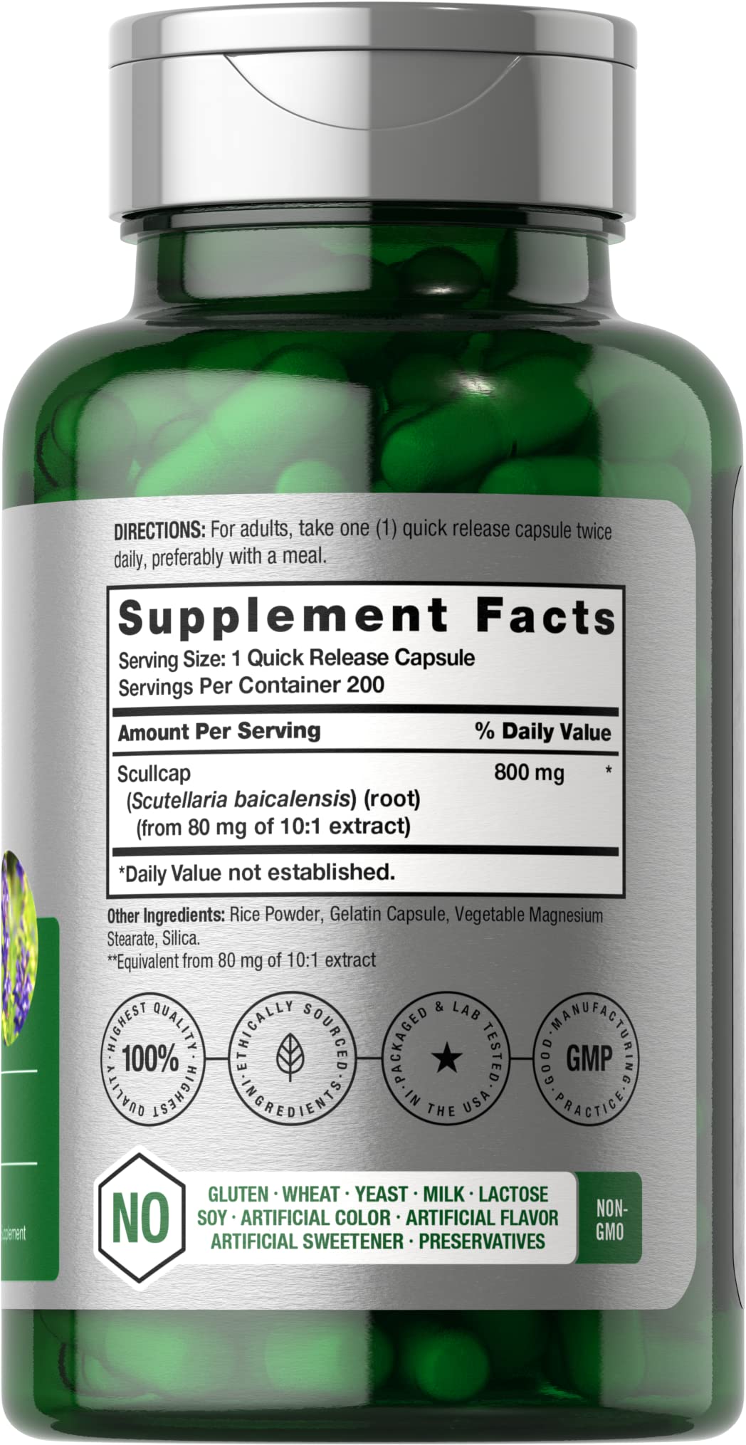 Horbaach Skullcap Herb Extract | 200 Capsules | Scullcap Supplement for Men and Women | Scutellaria Baicalensis | Non-GMO and Gluten Free - Image 2