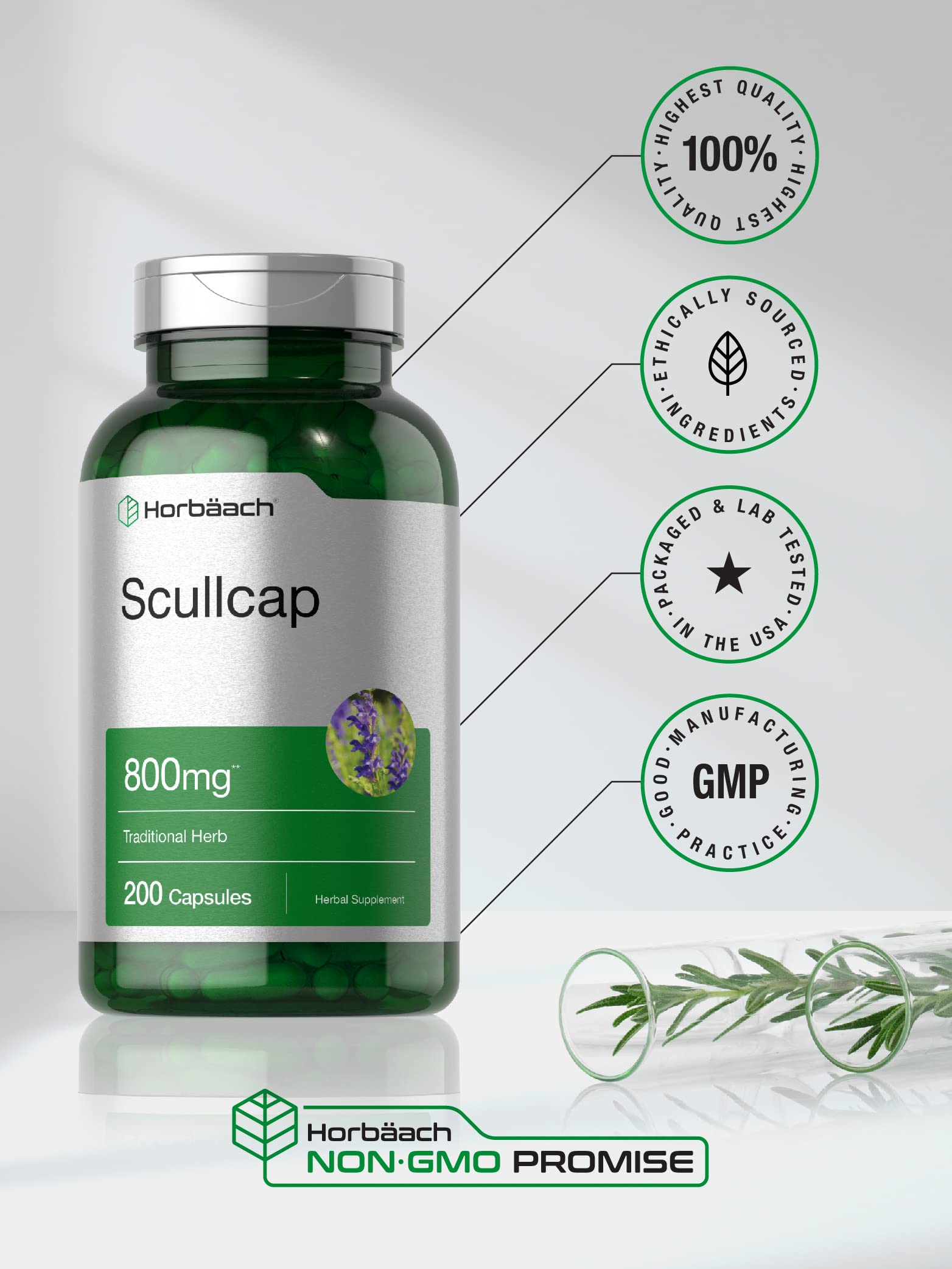 Horbaach Skullcap Herb Extract | 200 Capsules | Scullcap Supplement for Men and Women | Scutellaria Baicalensis | Non-GMO and Gluten Free - Image 5