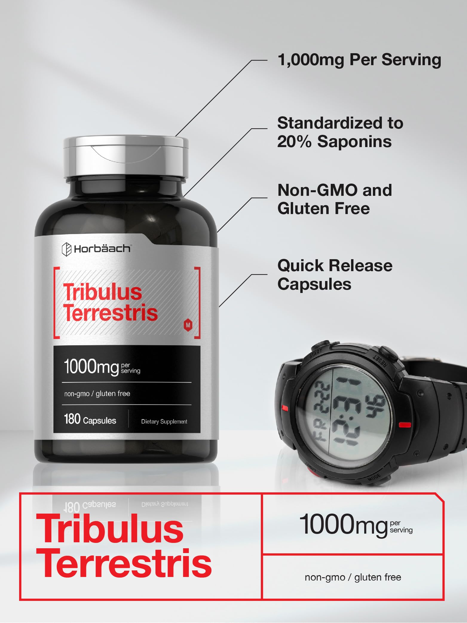 Horbaach Tribulus Terrestris for Men | 1000mg | 180 Capsules | Extract Supplement | Non-GMO and Gluten Free - Image 3