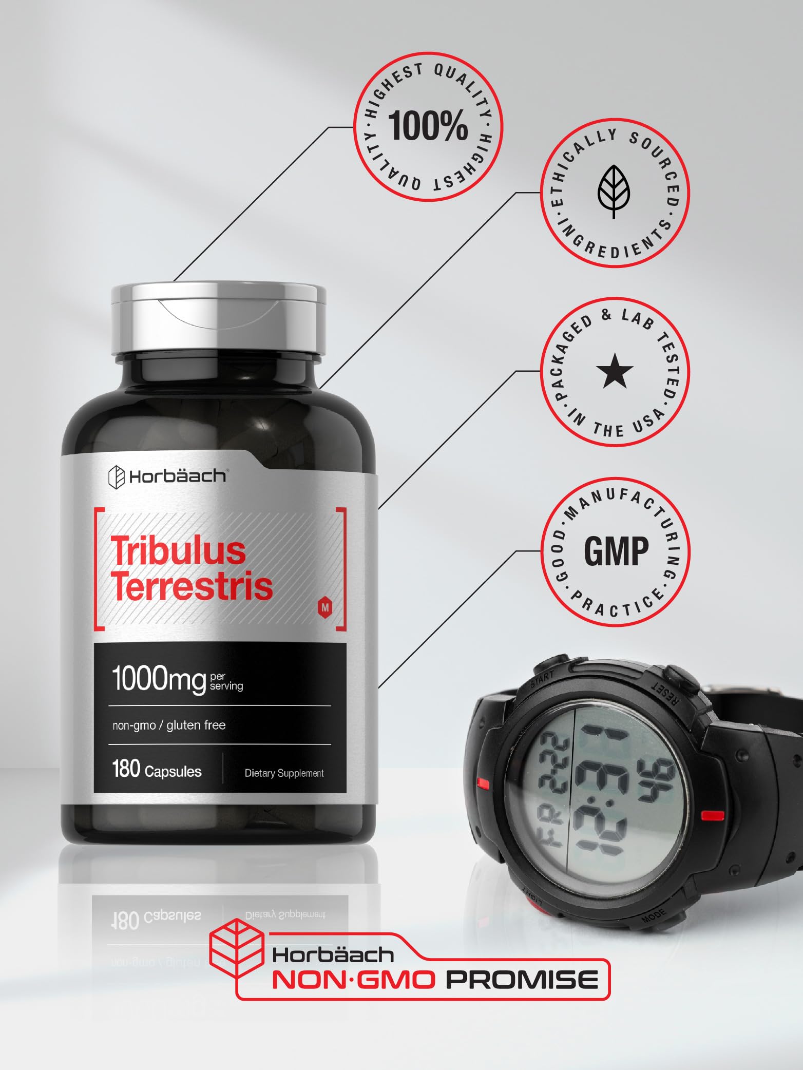 Horbaach Tribulus Terrestris for Men | 1000mg | 180 Capsules | Extract Supplement | Non-GMO and Gluten Free - Image 5