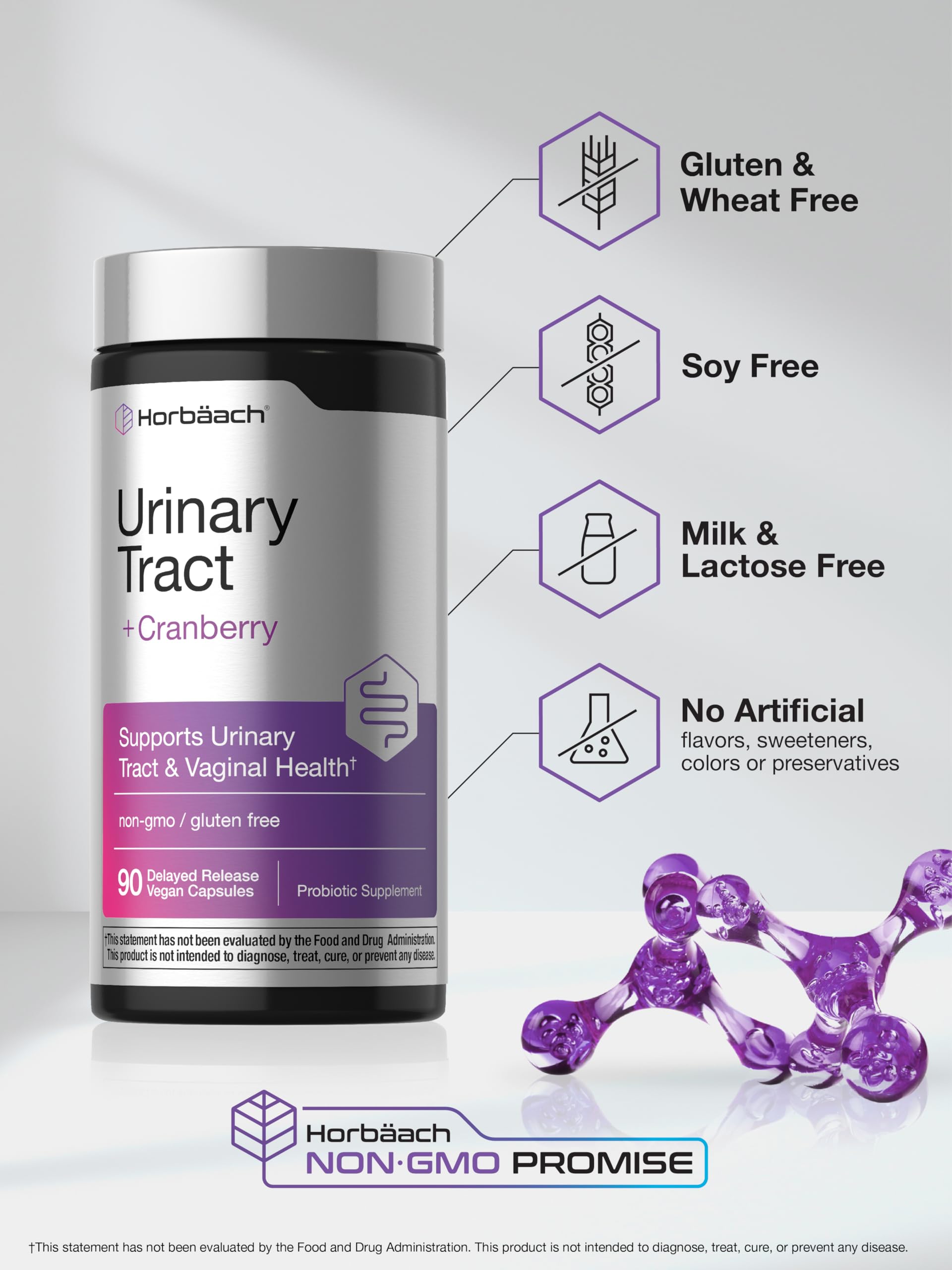Horbaach Urinary Tract Health for Women | 90 Vegan Capsules | Probiotics and Cranberry for Vaginal Health | Vegan, Non-GMO, Gluten Free Supplement - Image 5