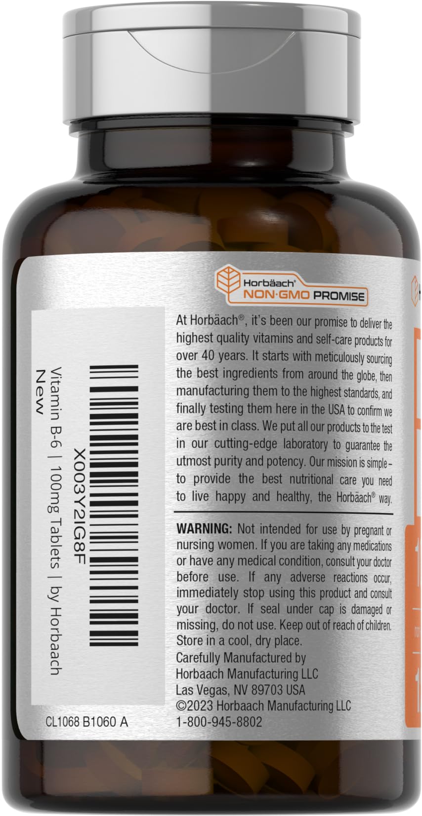 Horbaach Vitamin B6 100mg | 120 Tablets | Pyridoxine HCl | Vegetarian, Non-GMO & Gluten Free Supplement - Image 3